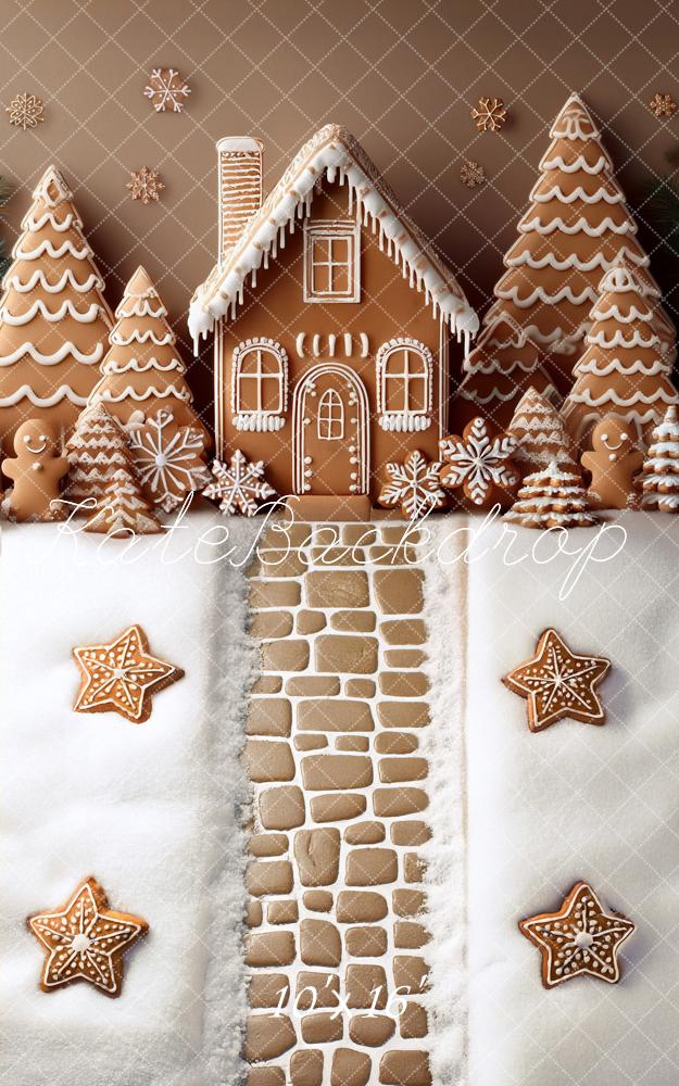 Kate Sweep Christmas Gingerbread House Snowy Trees Backdrop Designed by Mandy Ringe Photography
