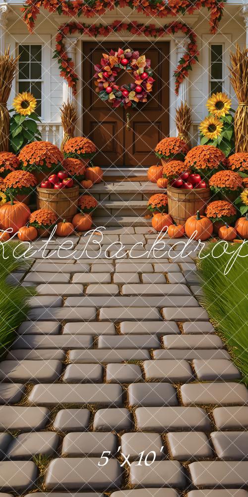 Kate Fall Sunflowers Pumpkins Front Porch Wreath Backdrop Designed by Mini MakeBelieve