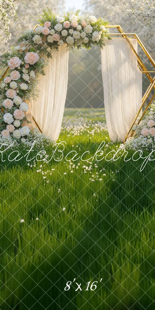 Kate Sweep Spring Flower Arch White Roses Geometric Frame Printed Backdrop Designed by Mini MakeBelieve