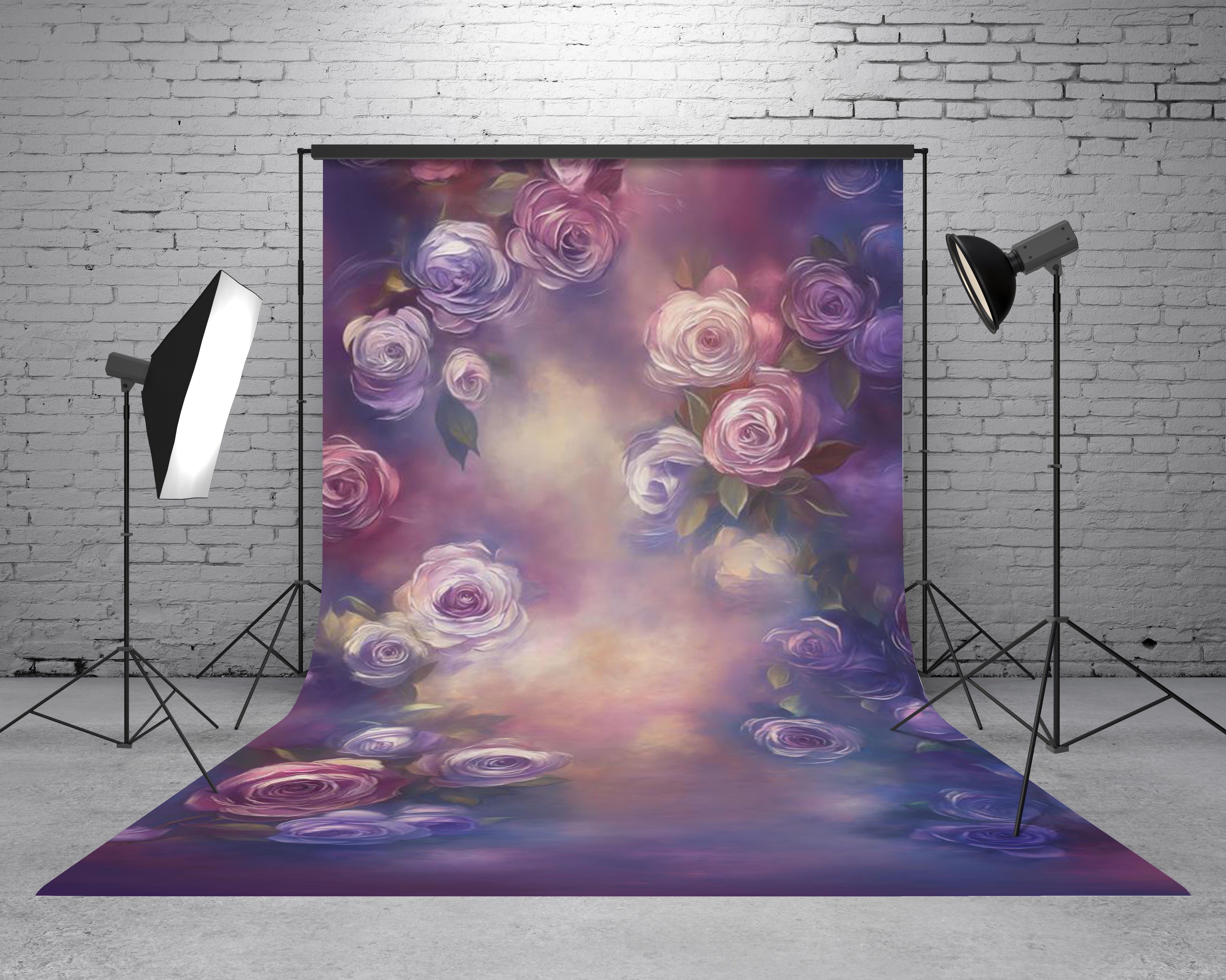 Kate Sweep Fine Art Purple Rose Floral Printed Backdrop Designed by Emetselch