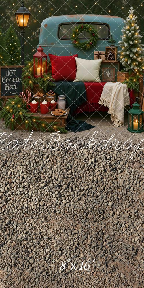 Kate Christmas Truck Hot Cocoa Bar Trees Lantern Sled Backdrop Designed by Mini MakeBelieve
