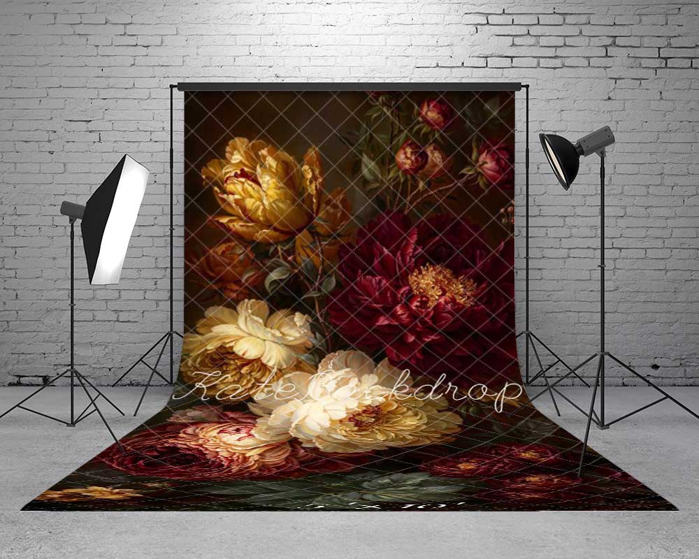 Kate Sweep Fine Art Burgundy and Gold Peony Flowers Backdrop Designed by Emetselch