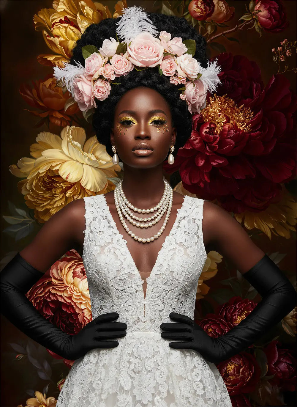 Kate Fine Art Burgundy Gold Peony Flowers Backdrop Designed by Emetselch