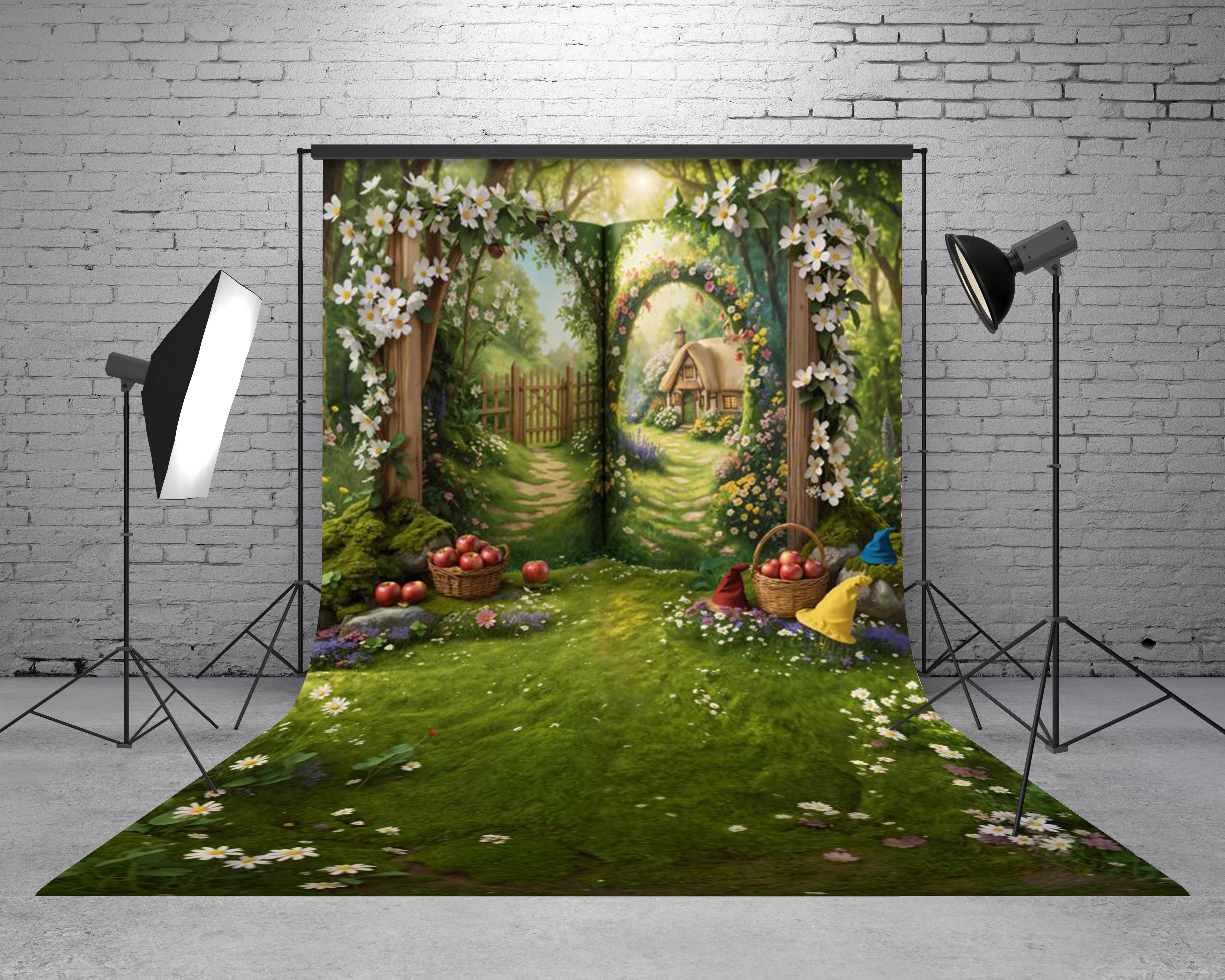 Kate Sweep Fairy Fantasy Storybook Cottage Flower Arch Forest Printed Backdrop Designed by Chain Photography