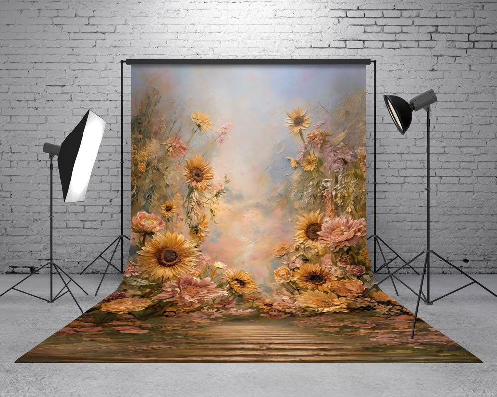 Kate Sweep Sunflower Floral Garden Pathway Printed Backdrop Designed by GQ