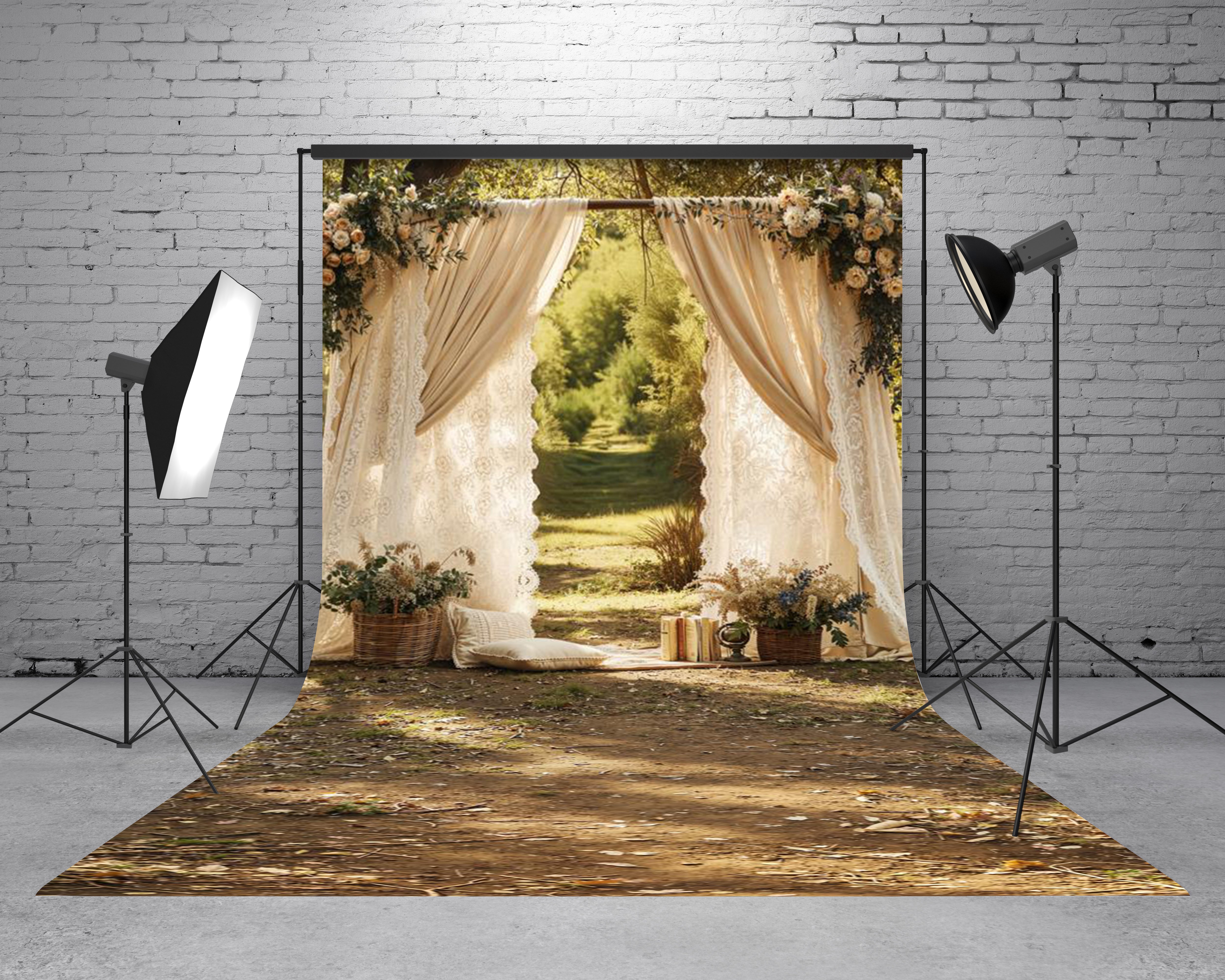 Kate Sweep Mother's Day Floral Arch Lace Curtain Outdoor Pathway Printed Backdrop Designed by Emetselch
