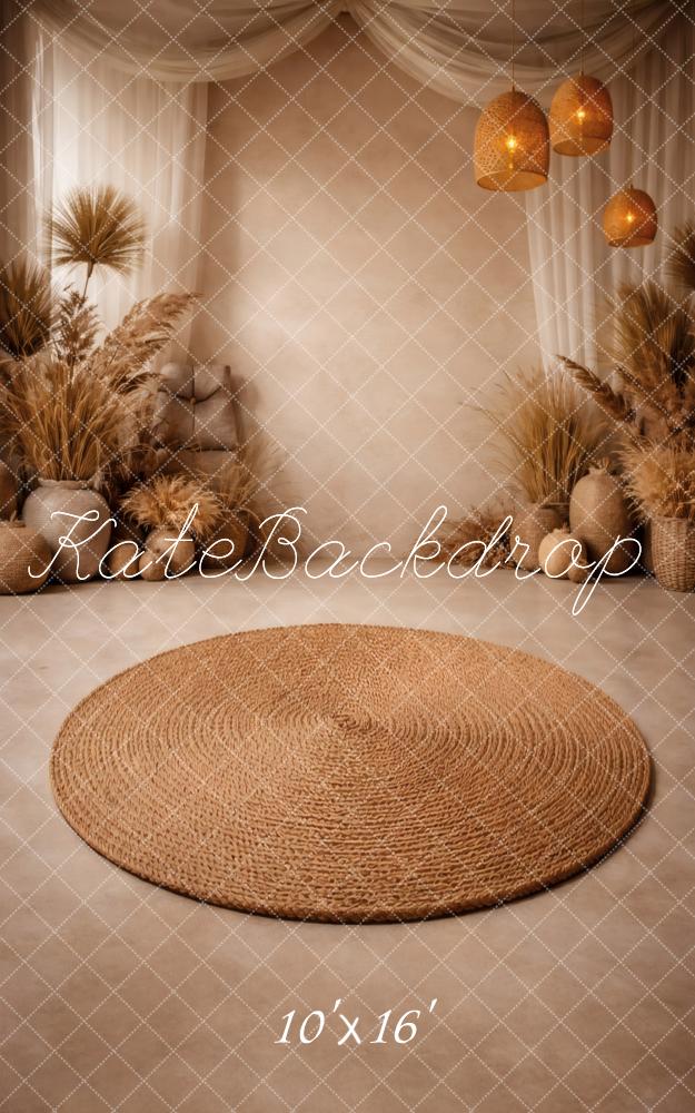 Kate Sweep Mother's Day Boho Pampas Grass and Jute Rug Printed Backdrop Designed by Vertigo Productions