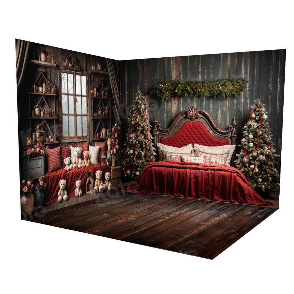 Kate Christmas Red Headboard Teddy Bear Room Set(8ftx8ft&10ftx8ft&8ftx10ft)
