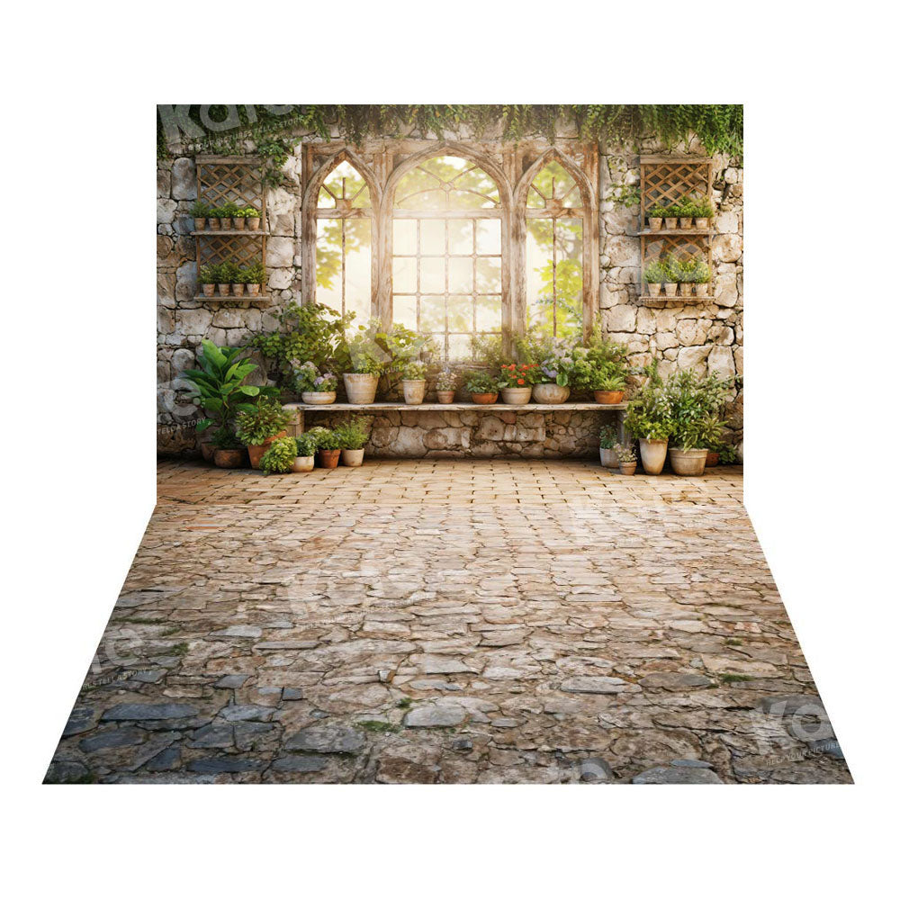 Kate Spring Green Plants Sunny Window Backdrop+Kate Rugged Patterned Path Floor Backdrop