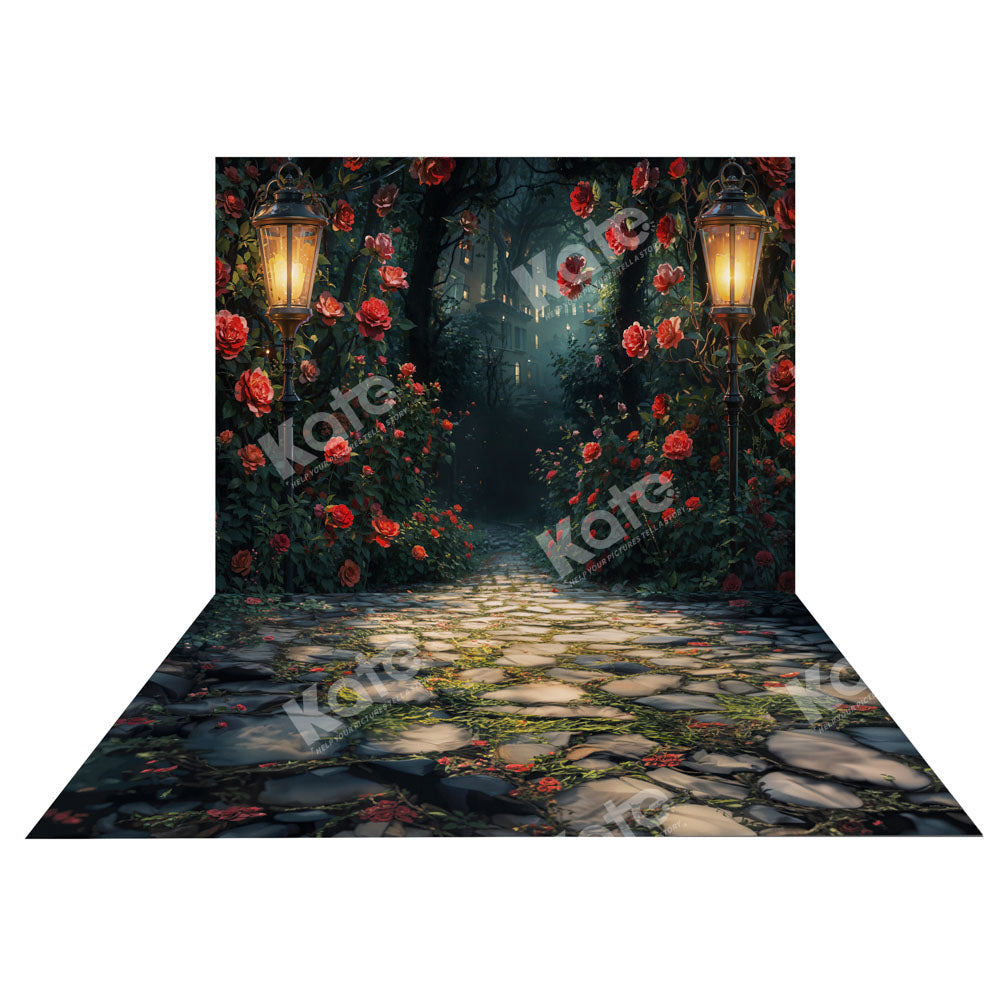 Kate Spring Forest Flower Lantern Backdrop+Spring Grass Stone Floor Backdrop