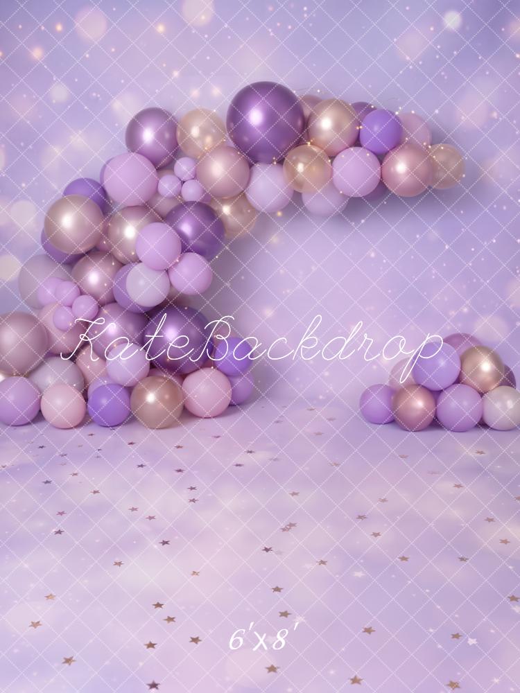 Kate Cake Smash Purple Balloon Arch Star Floor Printed Backdrop Designed by Emetselch