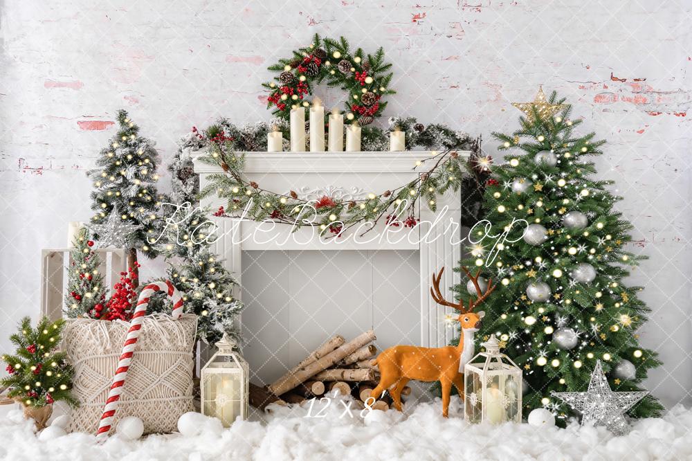 Kate Christmas Tree Elk Brick Fireplace Backdrop Designed by Emetselch