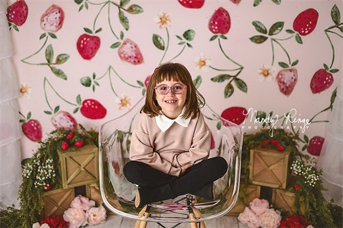 Kate Summer Strawberry Backdrop Watercolor Cake Smash Designed by Mandy Ringe Photography - Kate Backdrop