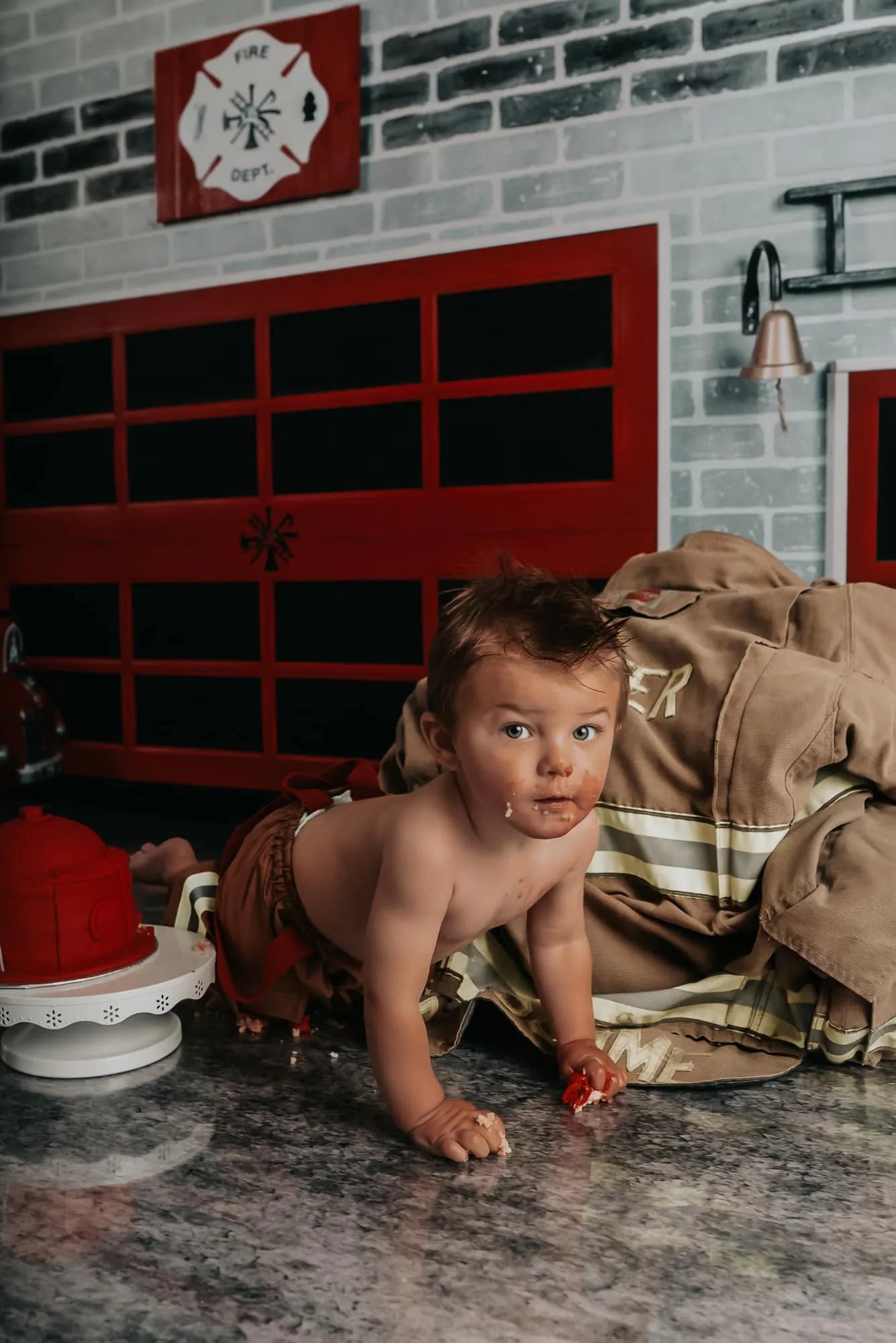 Kate Fire Station Backdrop Fire Fighting Brick designed by Arica Kirby - Kate Backdrop