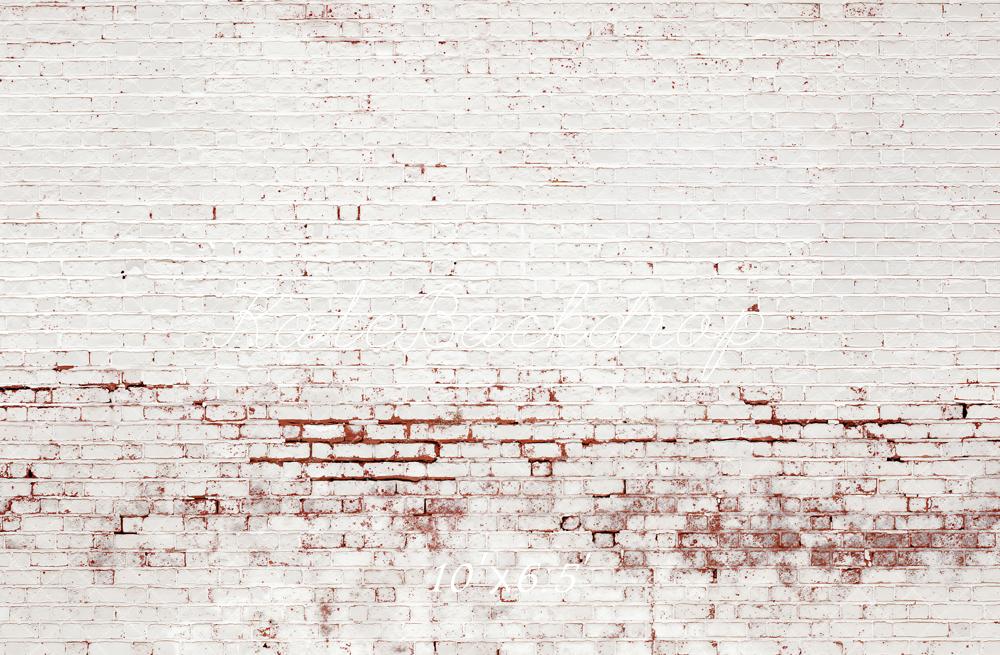 Kate Retro Distressed Brick White Wall Printed Backdrop Designed by Kate Image