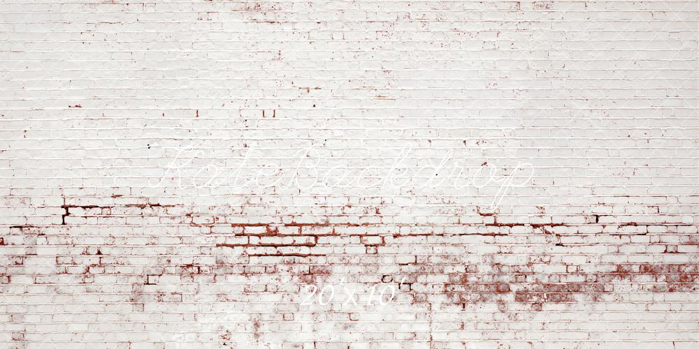 Kate Retro Distressed Brick White Wall Printed Backdrop Designed by Kate Image