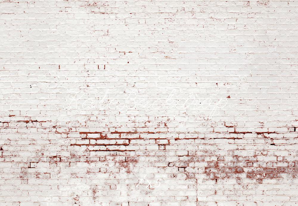 Kate Retro Distressed Brick White Wall Printed Backdrop Designed by Kate Image