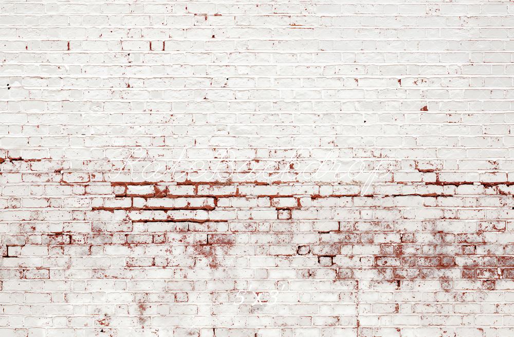 Kate Retro Distressed Brick White Wall Printed Backdrop Designed by Kate Image