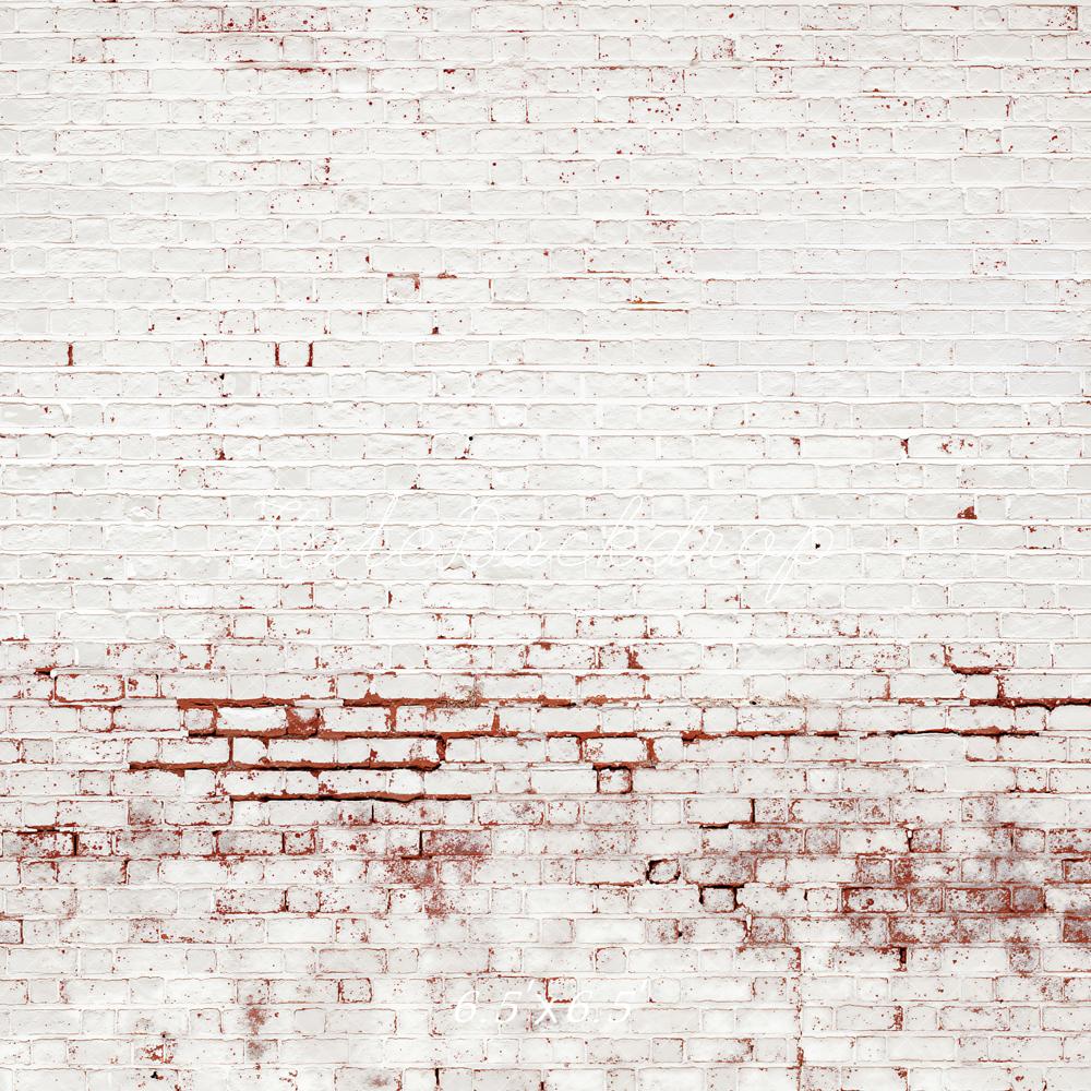 Kate Retro Distressed Brick White Wall Printed Backdrop Designed by Kate Image