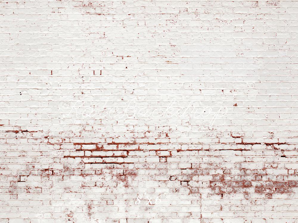 Kate Retro Distressed Brick White Wall Printed Backdrop Designed by Kate Image