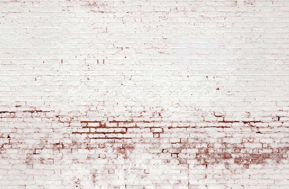 Kate Retro Distressed Brick White Wall Printed Backdrop Designed by Kate Image