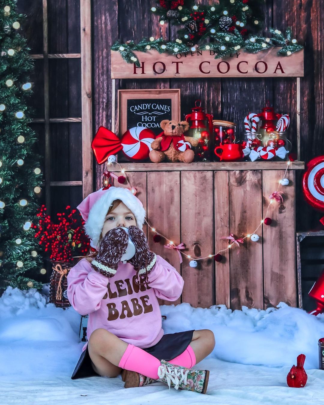 Kate Christmas Tree Fleece Backdrop Winter Hot Cocoa Designed by Emetselch