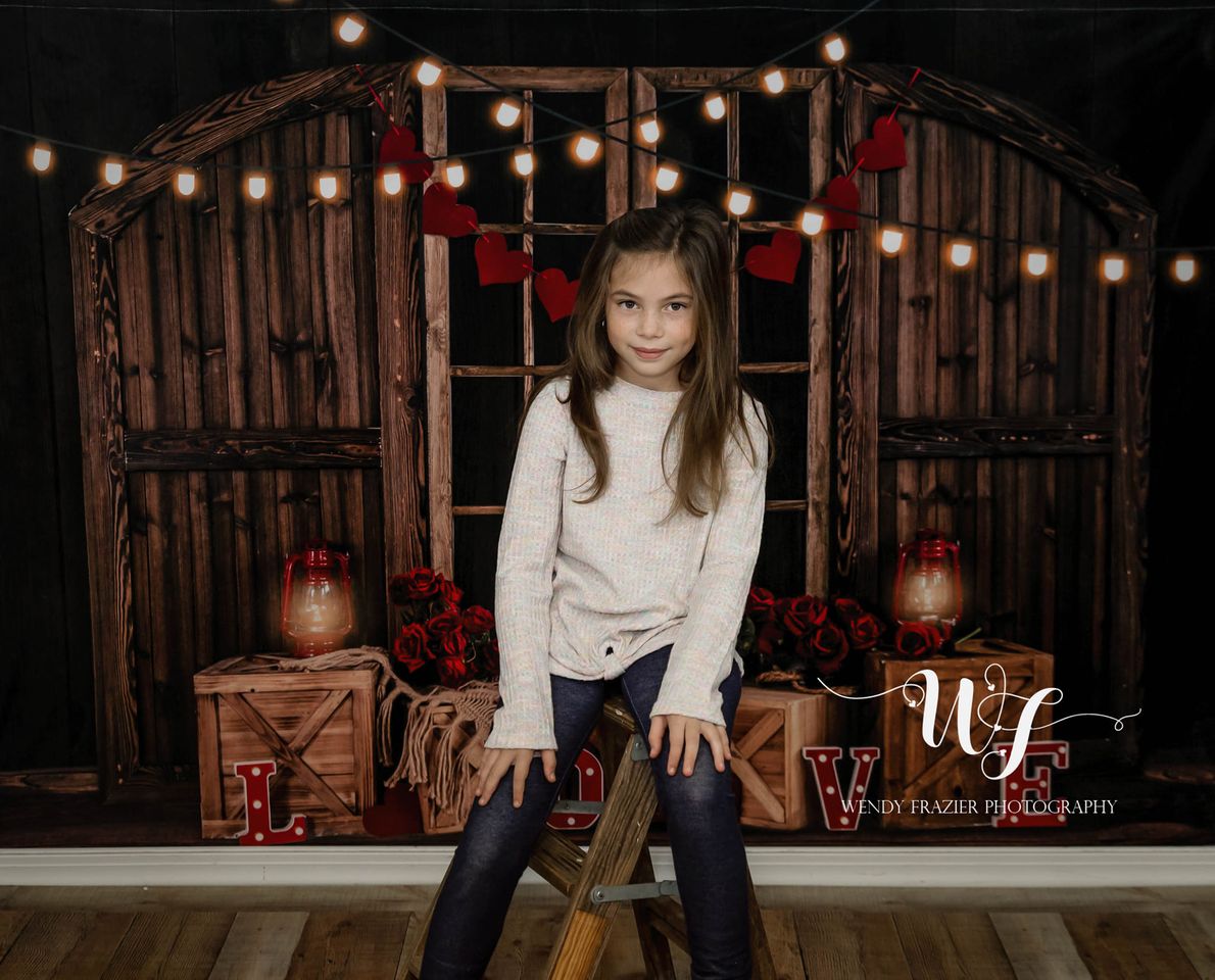 Kate Valentine's Day Printed Backdrop Wooden Door Small Lamp Rose Fabric Printed Backdrops Kevin10
