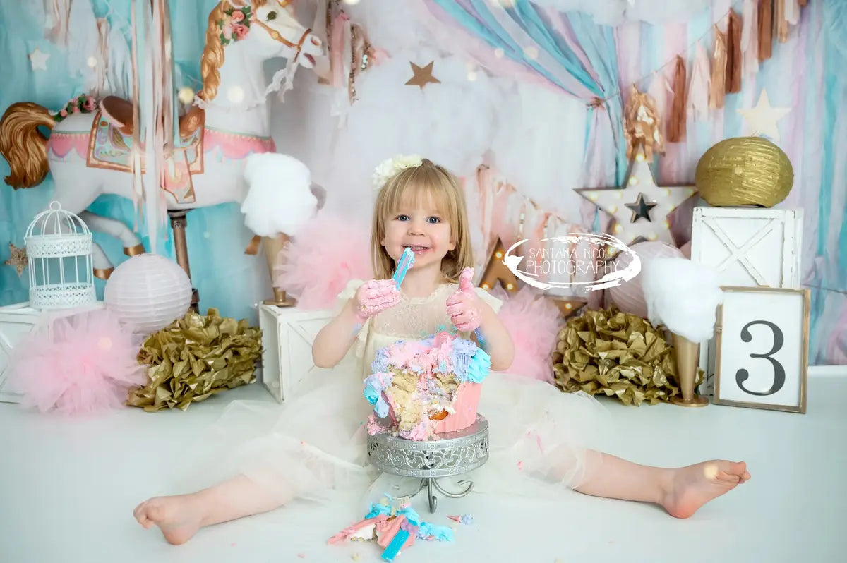 Kate Unicorn Carousel Star Cloud Backdrop Designed by Mandy Ringe Photography