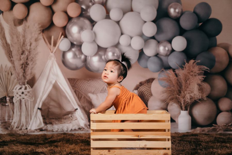 Boho Ballonnen Tent Fleece Foto Achtergrond Mat Blauw Ontworpen door Mandy Ringe Fotografie