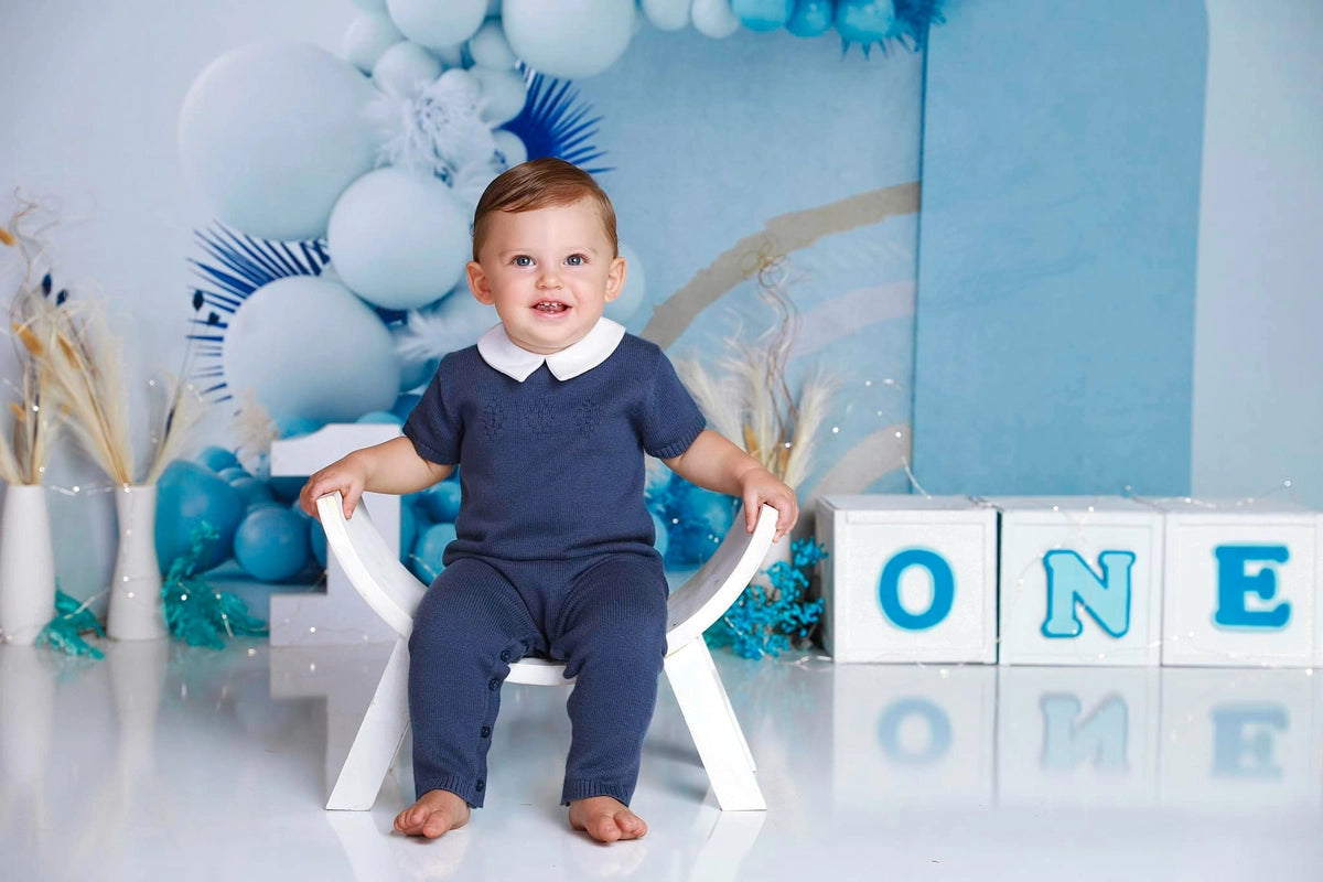 Kate Boho Balloons Backdrop Blue Cake Smash Designed by Uta Mueller Photography