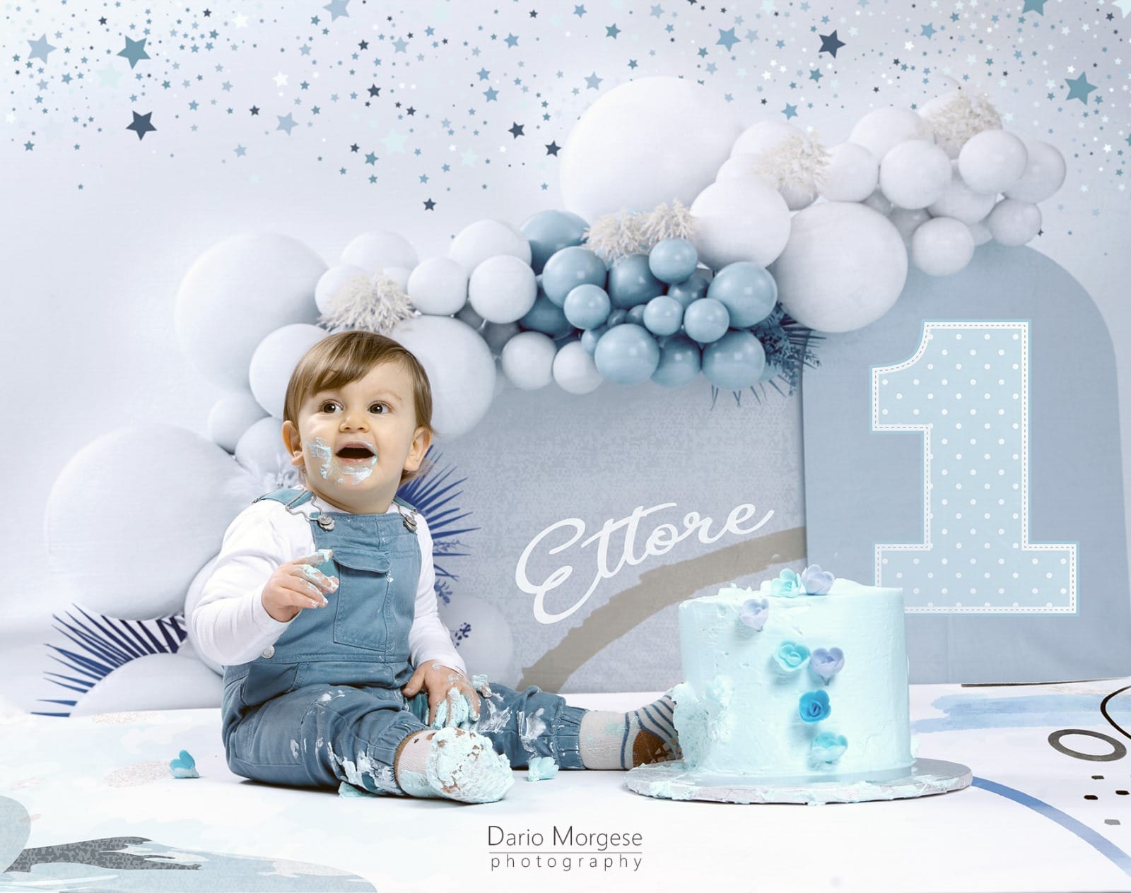 Kate Boho Balloons Backdrop Blue Cake Smash Designed by Uta Mueller Photography