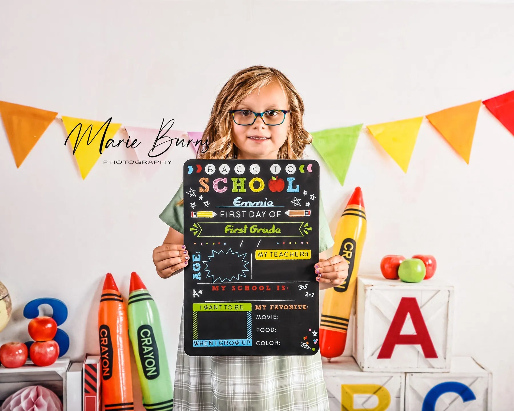 Kate Back to School Backdrop Crayon for Photography