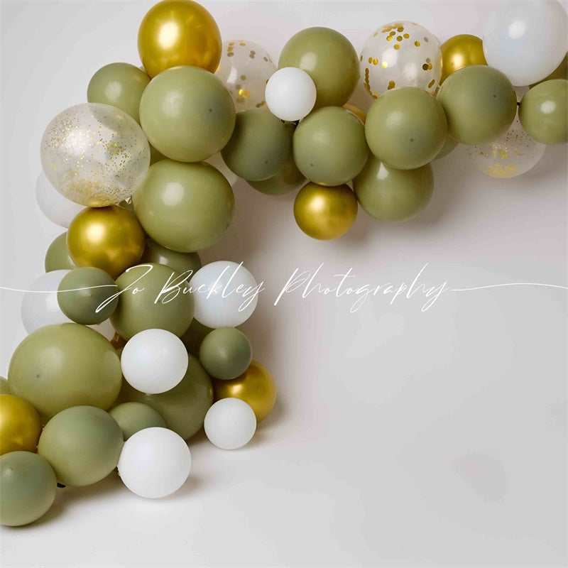 RTS Kate Gold Green Balloons Backdrop Designed by Jo Buckley Photograph