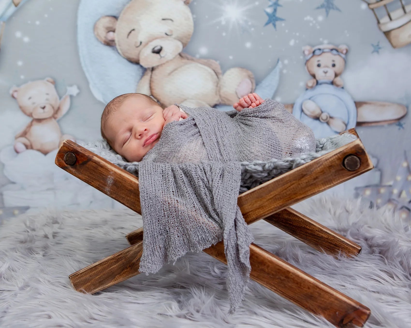 Kate Hot Air Balloon Bear Gray Backdrop Designed by Ashley Paul