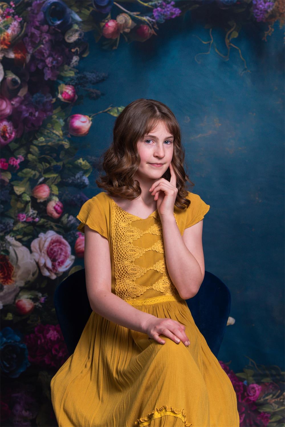 Kate Spring Fine Art Oil Painterly Floral Dark Teal Backdrop Designed by Mini MakeBelieve