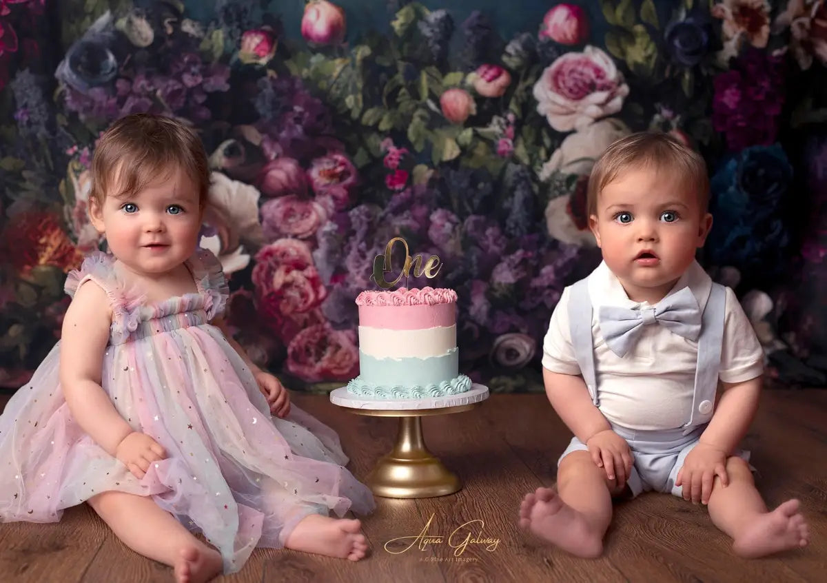 Kate Spring Fine Art Oil Painterly Floral Dark Teal Backdrop Designed by Mini MakeBelieve