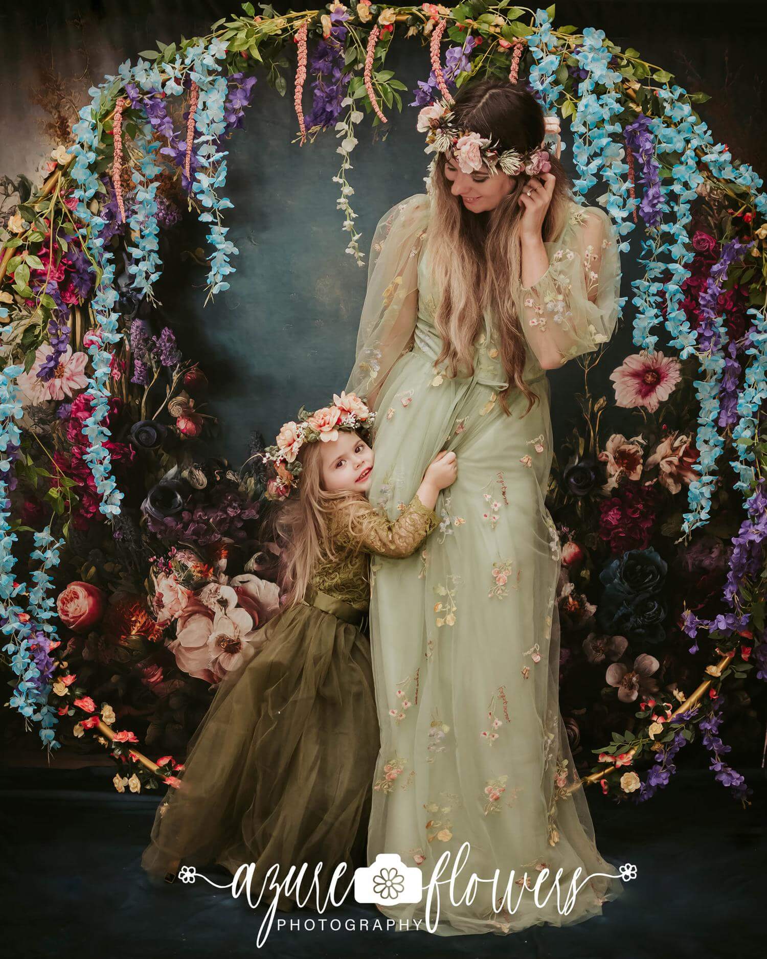 Kate Spring Fine Art Oil Painterly Floral Dark Teal Backdrop Designed by Mini MakeBelieve