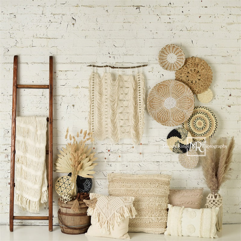Kate Boho Macrame Wall with Baskets and Ladder Backdrop Designed by Mandy Ringe Photography