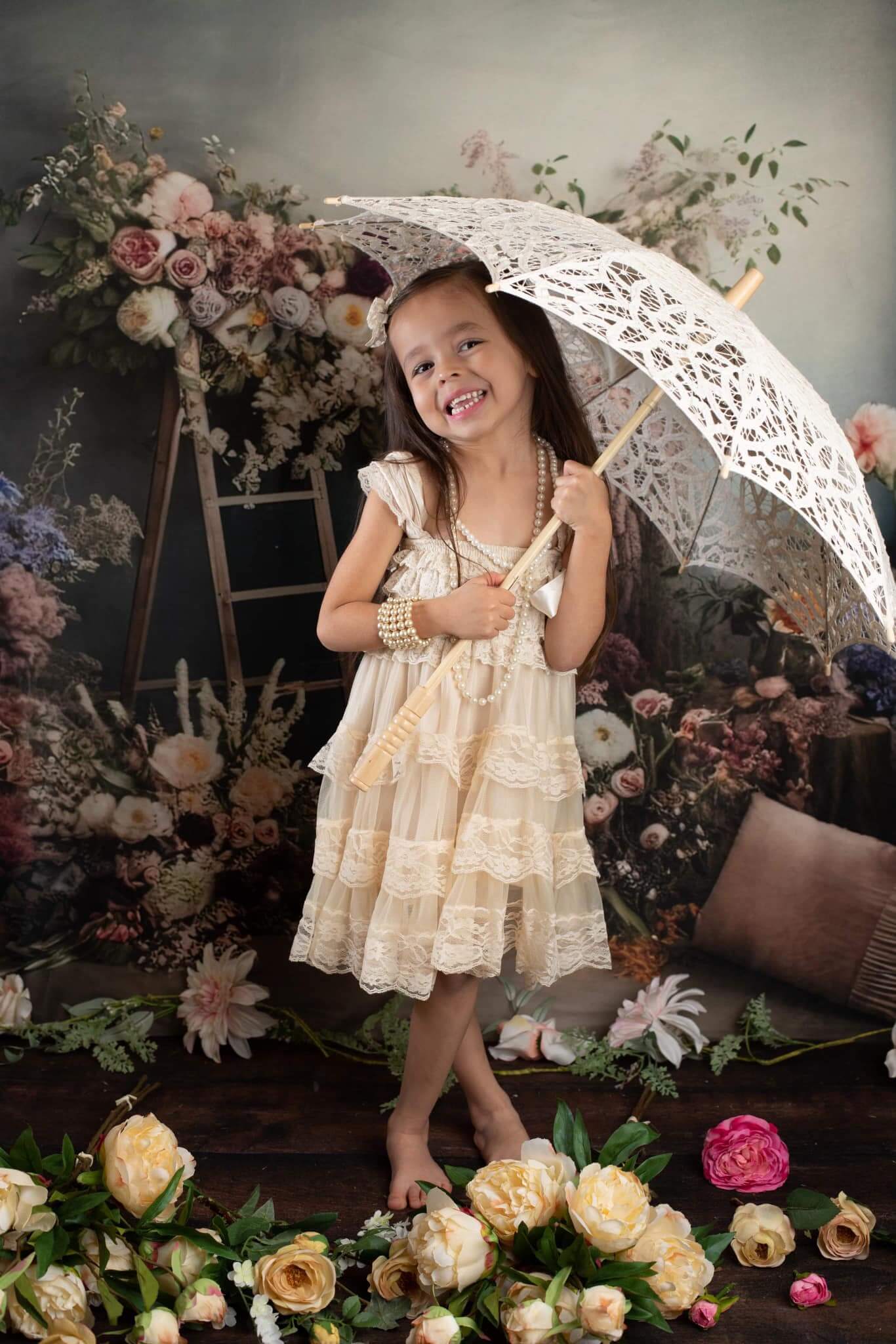 Kate Painterly Fine Art Frame Spring Flowers Fleece Backdrop Designed by Mini MakeBelieve