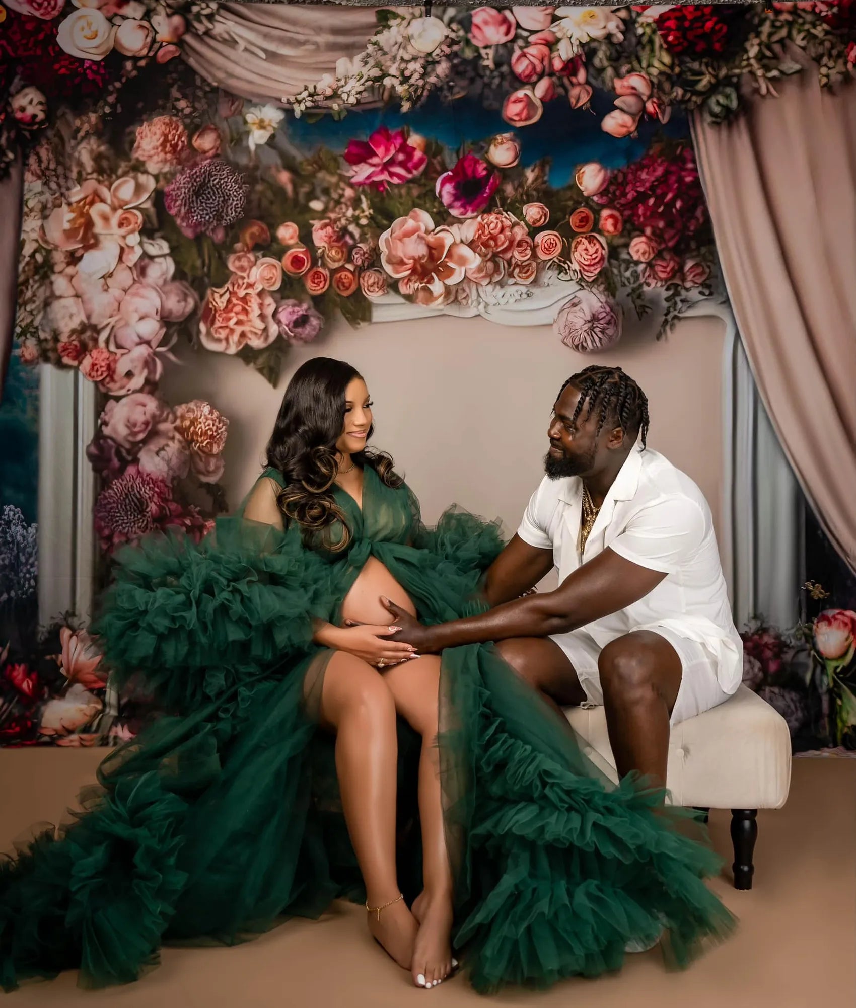 Kate Painterly Fine Art Floral Antique Fireplace with Curtains Backdrop Designed by Mini MakeBelieve