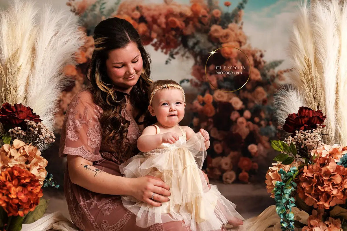 Kate Painterly Fine Art Floral Desert Mountain Arch Backdrop Designed by Mini MakeBelieve