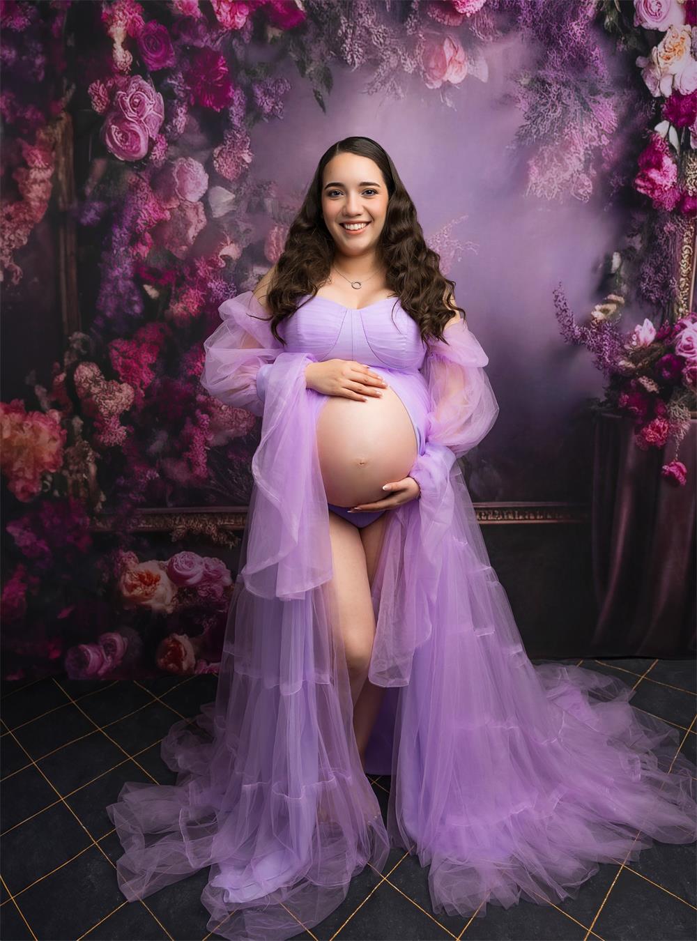 Kate Fine Art Dark Purple Floral Frame Vintage Wall Photography Backdrop Designed by Mini MakeBelieve