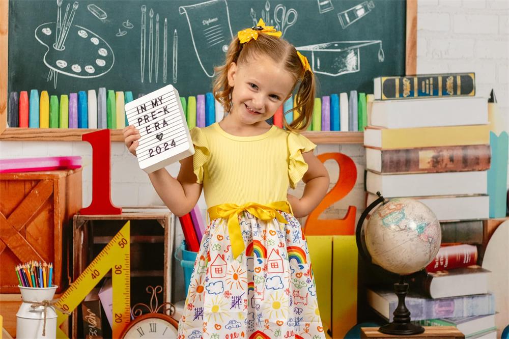 Kate Back to School Bookshelf Stationary Blackboard Backdrop for Portraits