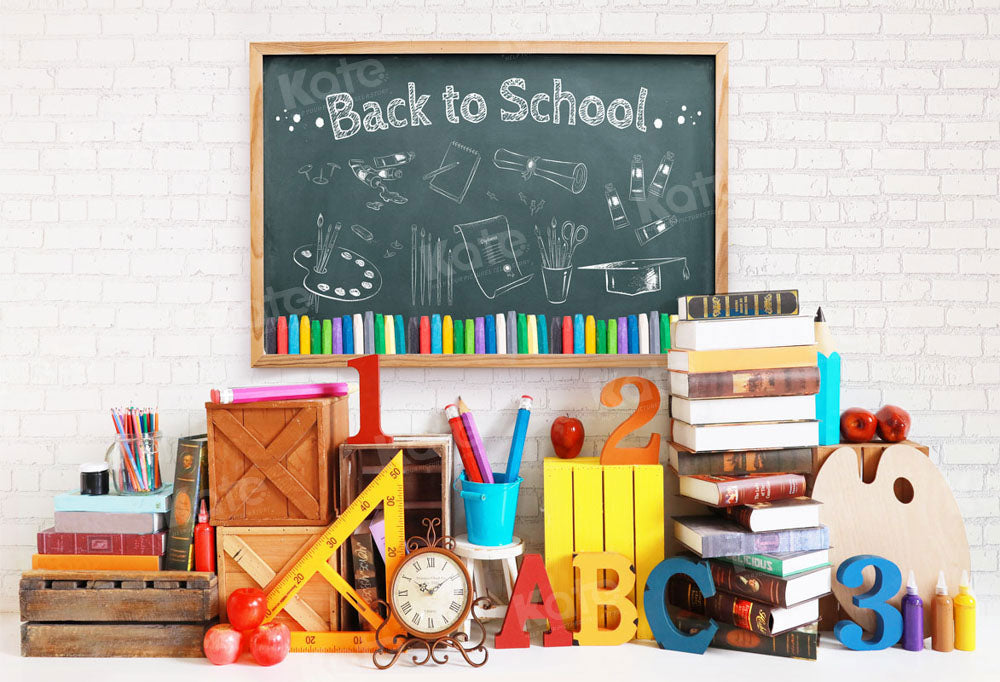 Kate Back to School Bookshelf Stationary Blackboard Backdrop for Portraits