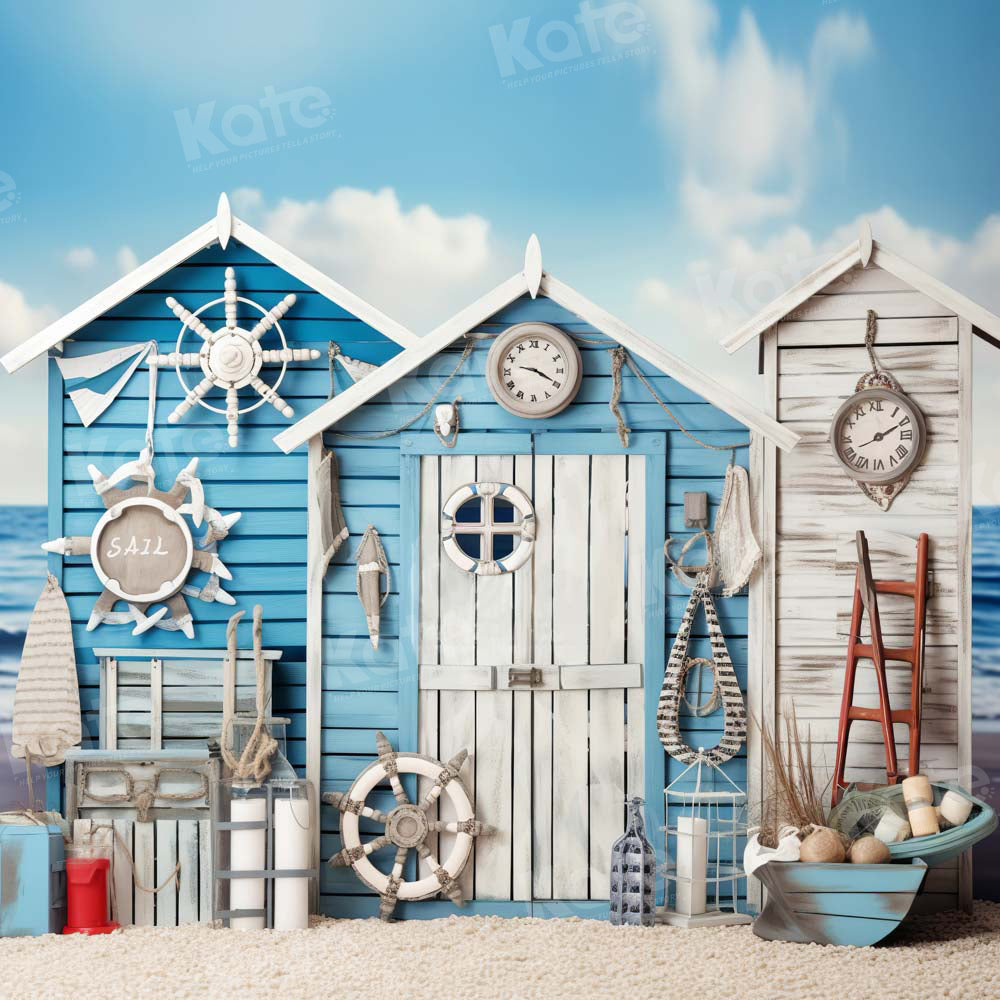 Kate Seaside Nautical Summer Blue House Backdrop Designed by Chain Photography