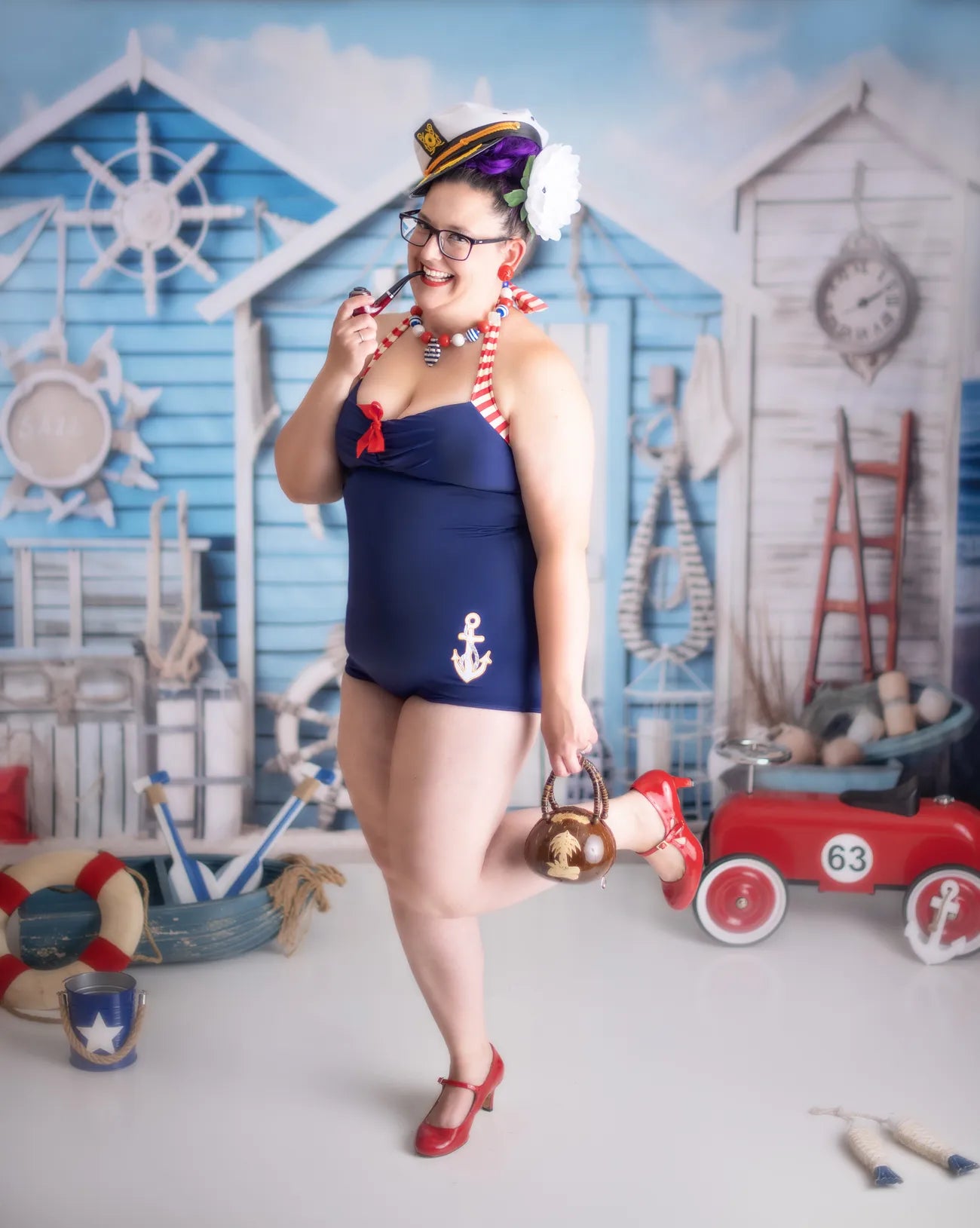 Kate Seaside Nautical Summer Blue House Backdrop Designed by Chain Photography