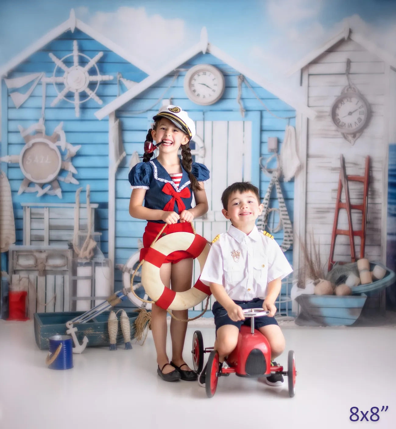 Kate Seaside Nautical Summer Blue House Backdrop Designed by Chain Photography