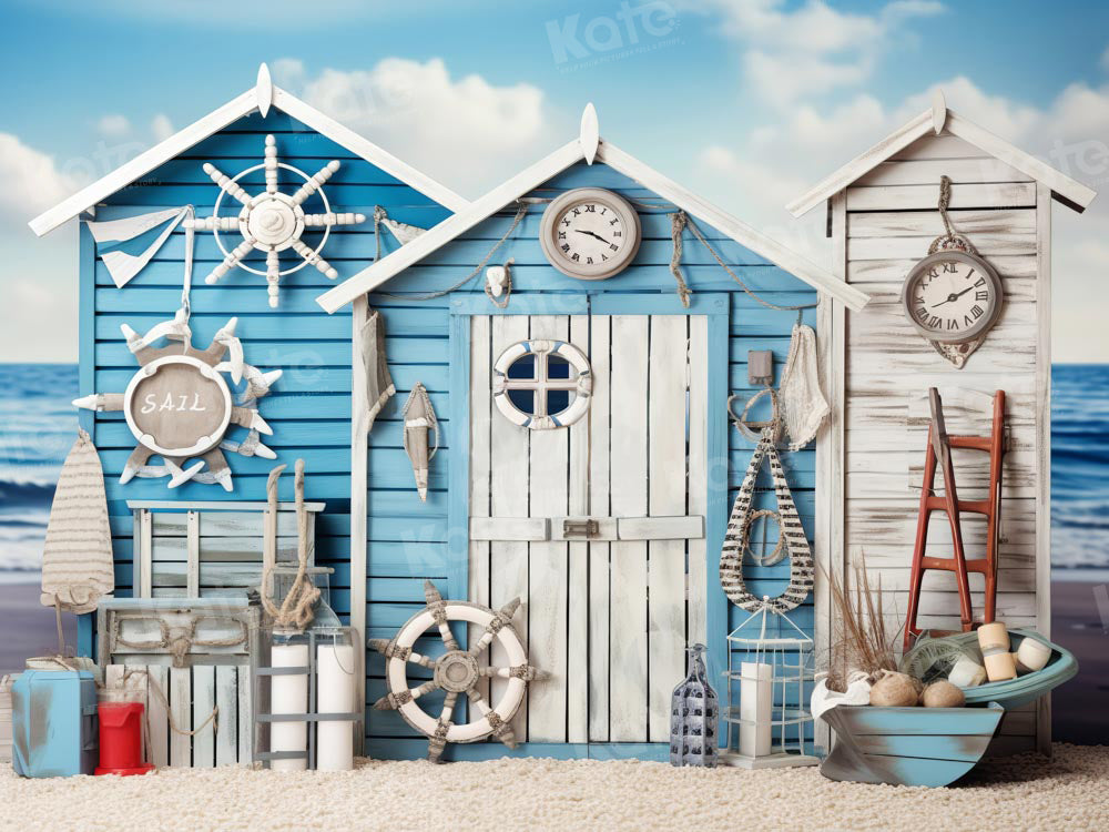 Kate Seaside Nautical Summer Blue House Backdrop Designed by Chain Photography
