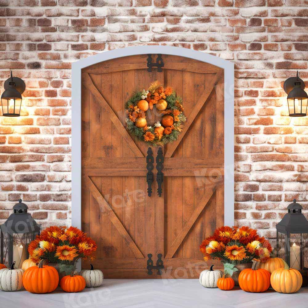 Kate Autumn Pumpkin Barn Brick Wall Backdrop Designed by Chain Photography