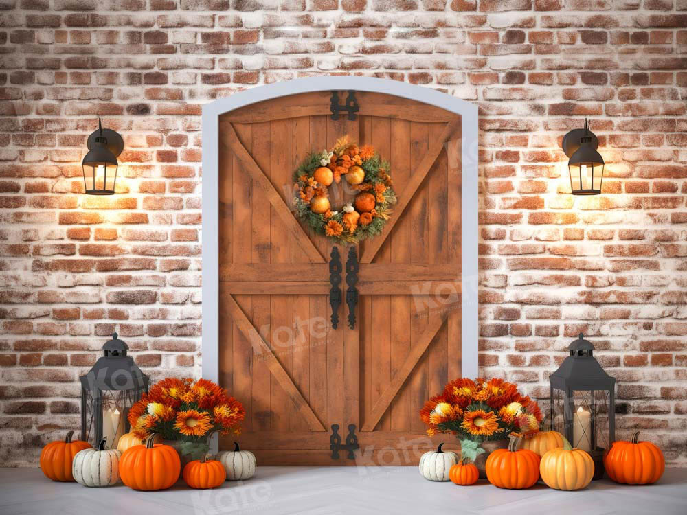 Kate Autumn Pumpkin Barn Brick Wall Backdrop Designed by Chain Photography